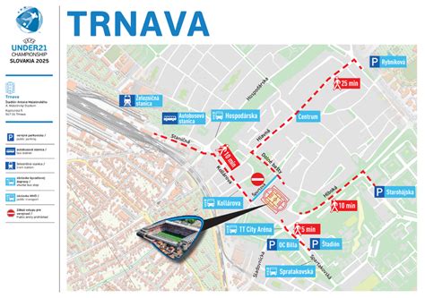Mapa okolia železničnej stanice Trnava s vyznačenými plánovanými zmenami