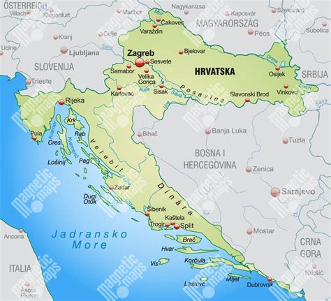 Mapa Chorvátska s vyznačenými bezbariérovými plážami