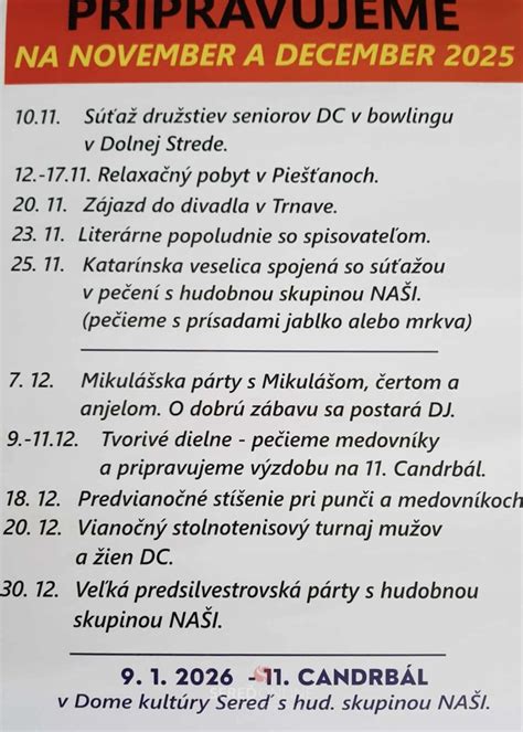 Tabuľka počtu členov Denného centra pre seniorov Sereď