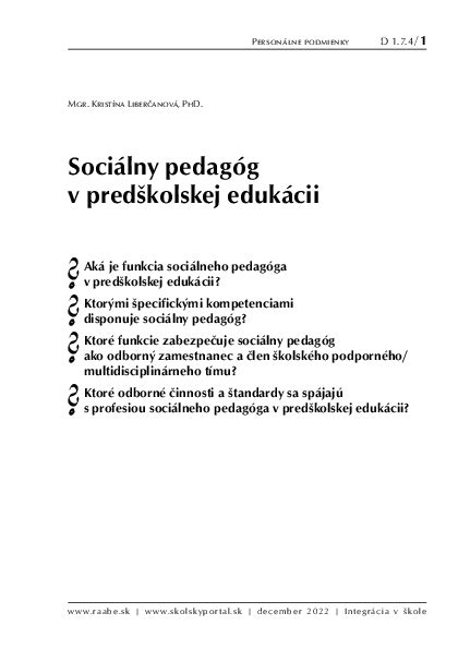Sociálny pedagóg ako súčasť multidisciplinárneho tímu v škole