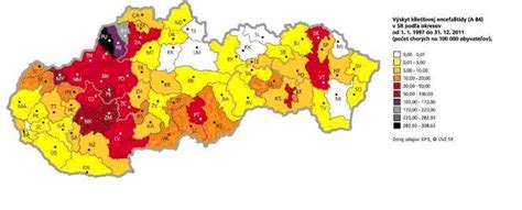 Mapa rizikových oblastí výskytu kliešťov na Slovensku
