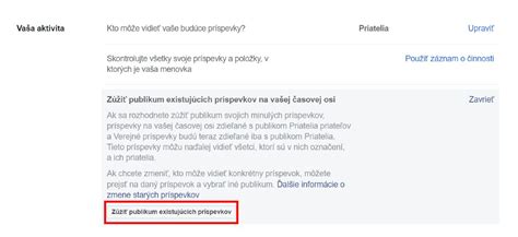 Možnosti správy starších príspevkov