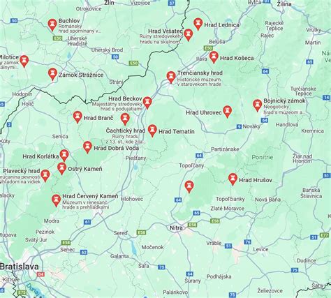 Mapa hradov a zrúcanín v okolí Tesárskych Mlyňan