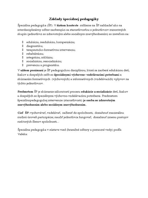 Štruktúra rozširujúceho štúdia špeciálnej pedagogiky