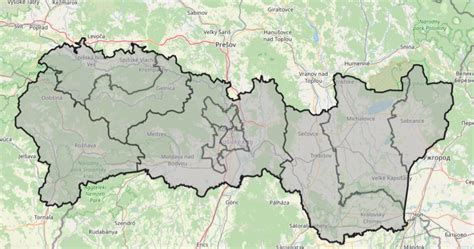 Mapa Košického samosprávneho kraja s vyznačeným úradom