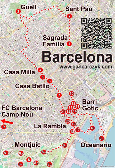 Mapa Barcelony s vyznačenými univerzitami