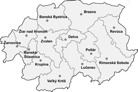 Mapa Banskobystrického kraja s vyznačenými zaujímavými miestami