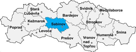 Mapa okresu Sabinov s vyznačenými obcami