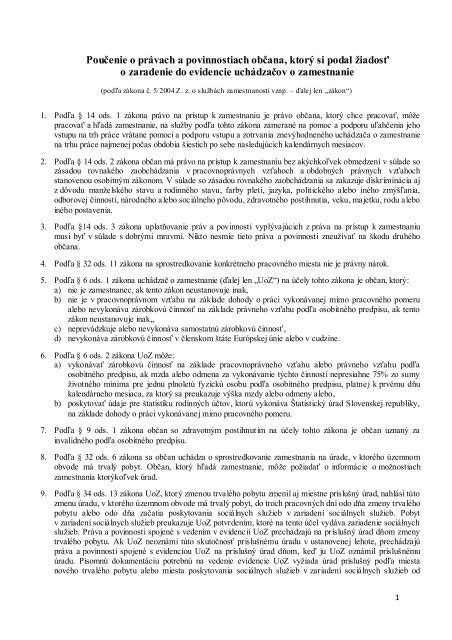 Infografika o právach a povinnostiach uchádzača o zamestnanie