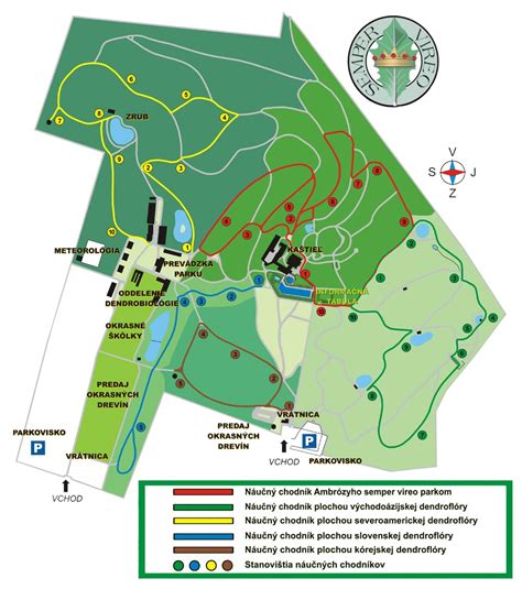 Mapa Arboréta Mlyňany s vyznačenými tematickými časťami