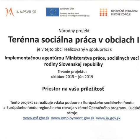 Mapa obcí zapojených do národného projektu Terénna sociálna práca