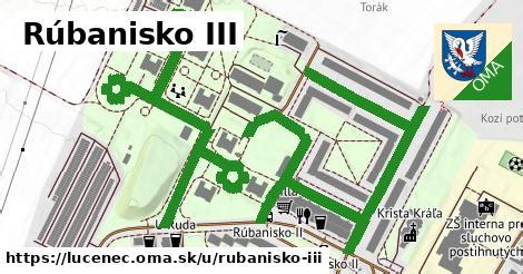 Mapa Lučenca so zvýraznenými sídliskami Rúbanisko I, II, III
