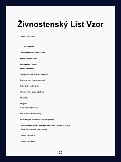 Živnostenský list a podklady na podnikanie