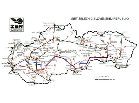 Mapa železničných tratí na Slovensku