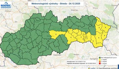 Mapa počasia s výstrahou pred silným vetrom