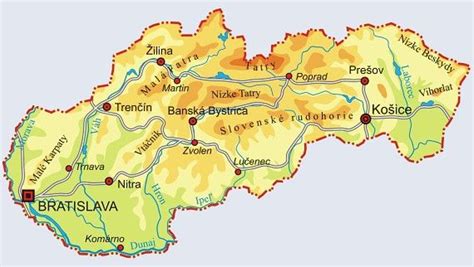 Mapa Slovenska s vyznačenou Banskou Bystricou a Považskou Bystricou