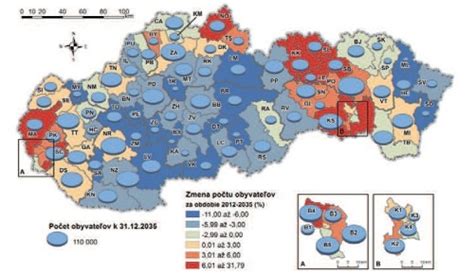 Mapa Slovenska so zvýraznenými regiónmi s vysokou nezamestnanosťou