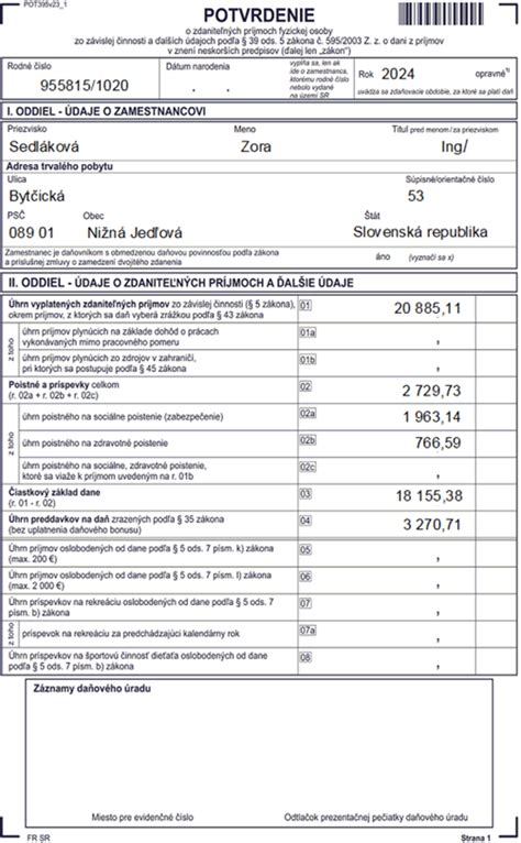 Vzor potvrdenia o mzde