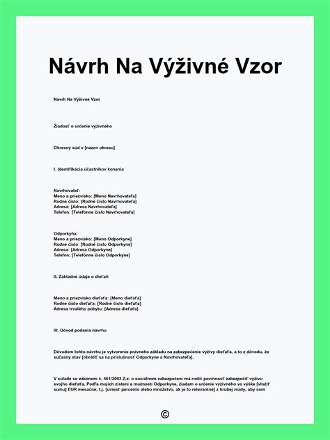 štruktúra návrhu na súd o výživné