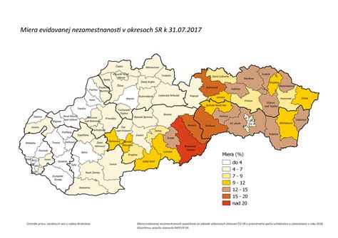 Mapa Slovenska s mierou nezamestnanosti