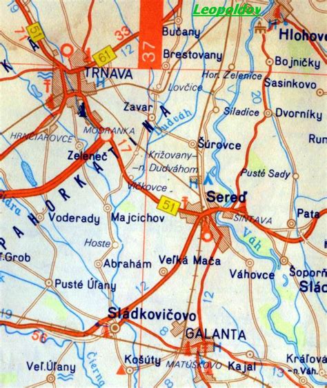 Mapa Serede a okolia s vyznačenými miestami udalostí