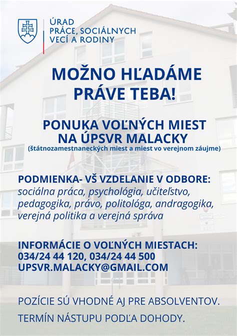 Kontaktné informácie a úradné hodiny ÚPSVaR Malacky