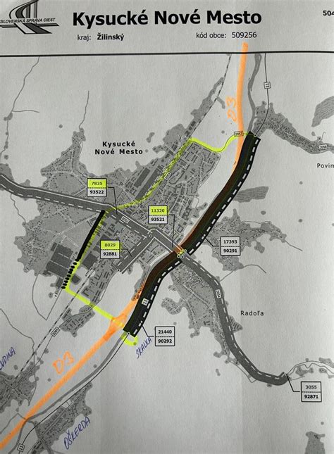 Mapa Kysuckého regiónu s vyznačenou Čadcou