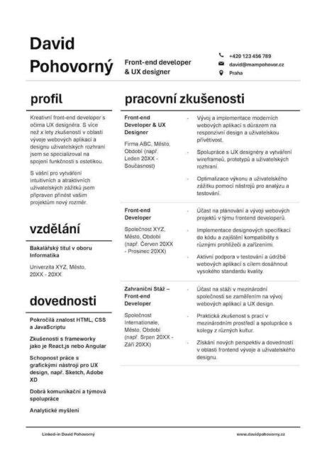 Vzor jednostránkového profilu žiaka
