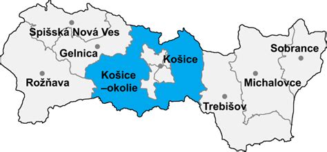 Mapa okresu Michalovce v rámci Košického kraja