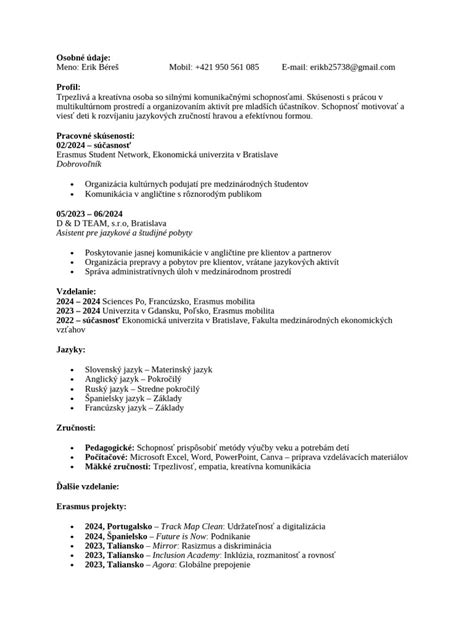 Formulár osobného dotazníka: osobné údaje