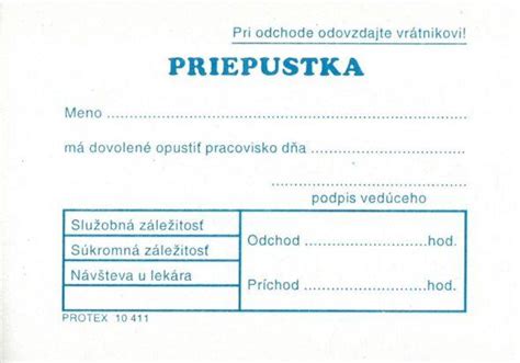Vzor priepustky k lekárovi