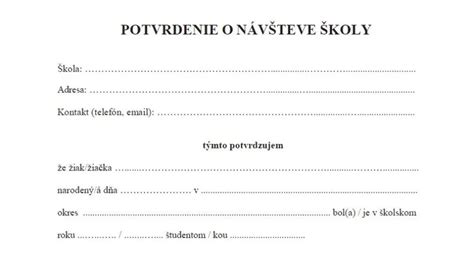 Ukážka formulára potvrdenia o návšteve školy