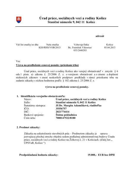 Úrad práce, sociálnych vecí a rodiny Košice