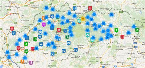 Mapa Slovenska: Miesta ÚPSVaR a kontakty