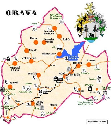 Mapa Oravy s vyznačeným Tvrdošínom