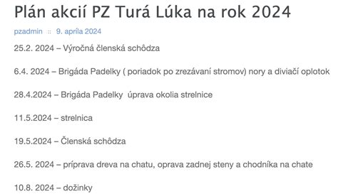 Grafický prehľad plánovaných akcií na rok 2024