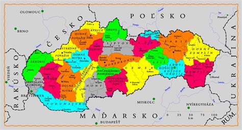 Mapa Slovenskej republiky s vyznačením regiónov s najväčšou koncentráciou zdravotníckych zariadení