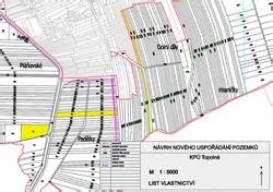 Mapa obvodu pozemkových úprav s vyznačenými pozemkami