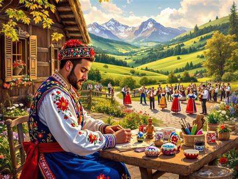 Ilustrácia ľudového rozprávača v tradičnom prostredí