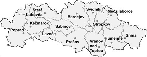 Mapa Prešovského kraja s vyznačenými sociálnymi zariadeniami