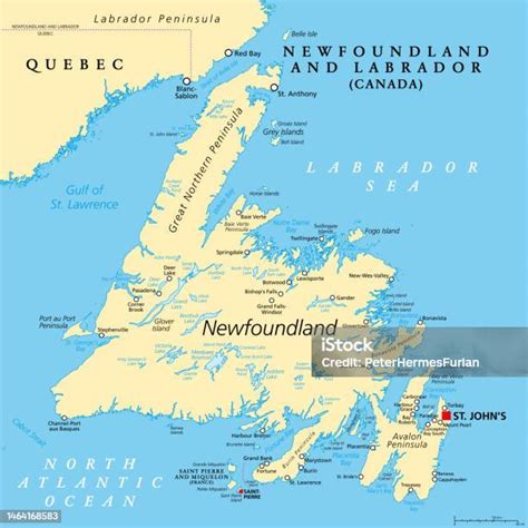 Mapa Newfoundladu a Labradoru
