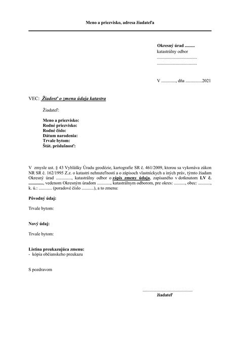 Príklad podpisu a dátumu v žiadosti.