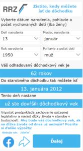 Schéma: Dôchodková kalkulačka RRZ