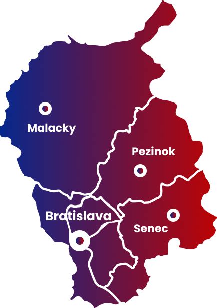 Mapa Trnavského kraja s vyznačenými podpornými centrami pre osoby s postihnutím