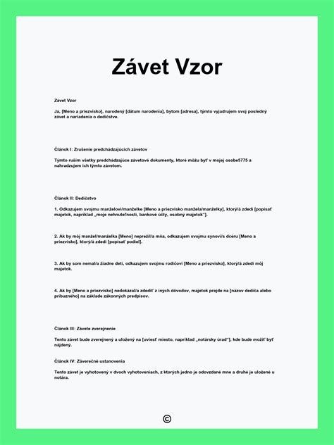 Vzor spísania závetu a notárske overenie