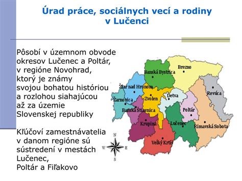 Mapa okresov s úradmi práce, sociálnych vecí a rodiny