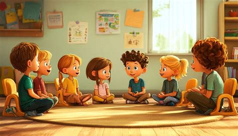 Ilustrácia opatrovateľky hrajúcej sa s deťmi