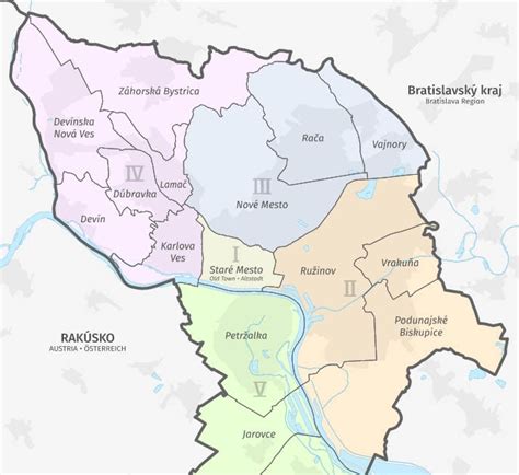 Mapa Bratislavy s vyznačenými lokalitami Petržalka a Jarovce