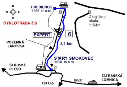 Mapa Starý Smokovec a Hrebienok s trasami