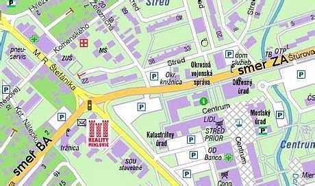 Mapa Považskej Bystrice s označením polohy ZPS Lány